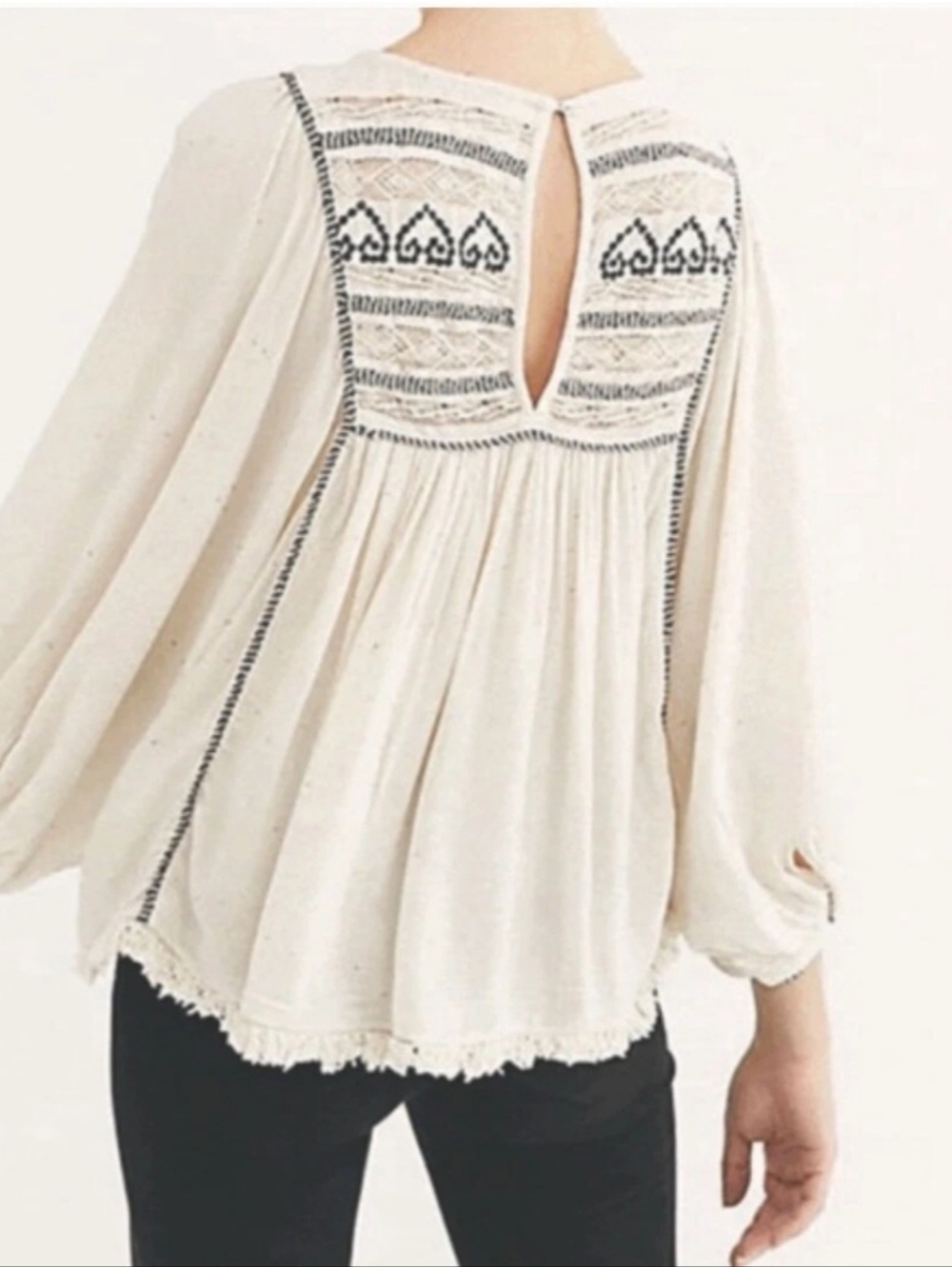 Free People Cyprus Avenue Embroidered Crochet Top Bell Sleeves Ivory Cream Large - Picture 11 of 16